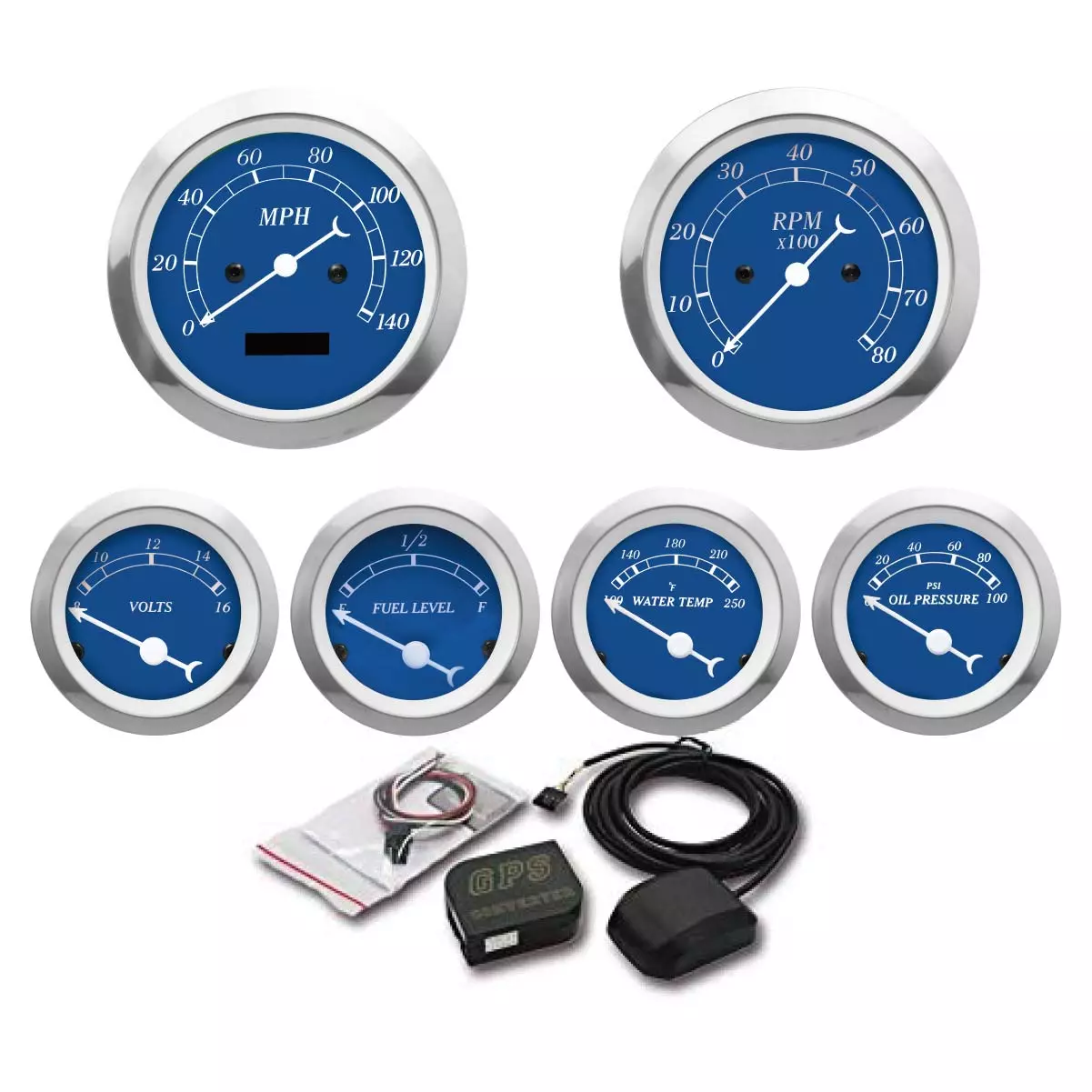 MOTOR METER RACING Digital Odometer Blue Dial Dashboard 6 Gauge Set GPS Electrical Speedometer/Tachometer/Fuel Level/Voltmeter/Water Temp/Oil Pressure