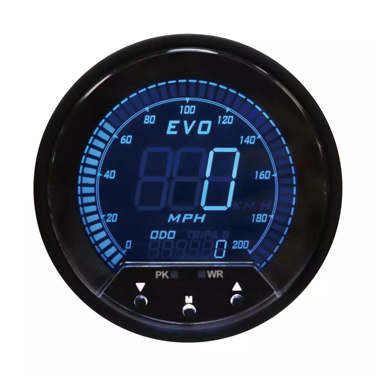 EVO Series Speedometer KMH Blue Red White Green Backlit Warning Function Peack Recall Included GPS Sensor 