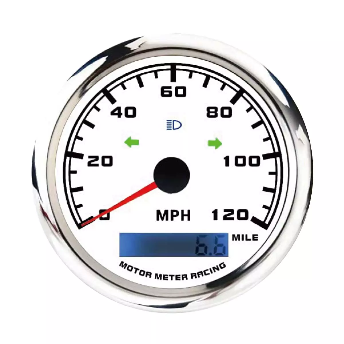 MOTOR METER RACING GPS Speedometer Odometer Waterproof for Boat Car Truck Motorcycle with LED Backlight Turn Signal High Beam 120 Mph White Dial 12V 3-3/8" 85mm
