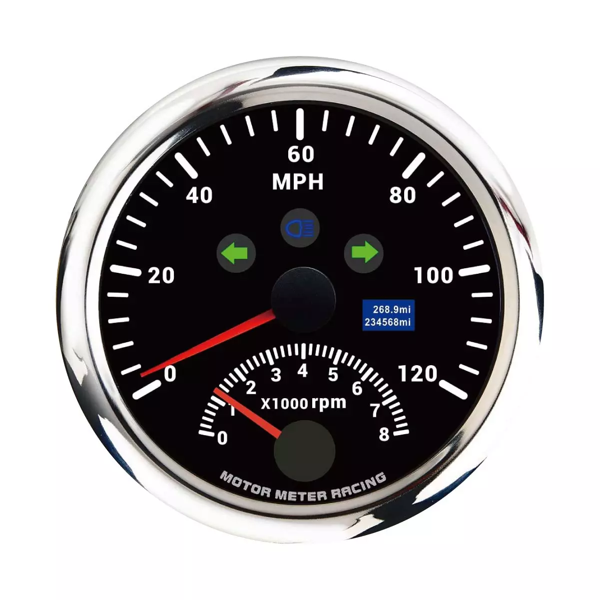 MOTER Meter Racing 3-3/8" 85mm Universal GPS Speedometer with Tachometer 120 MPH 8000 RPM Black Dial for Car Motorcycle ATV UTV High Beam Turn Signal Mileage 9-32V LED Backlit GPS Sensor Included